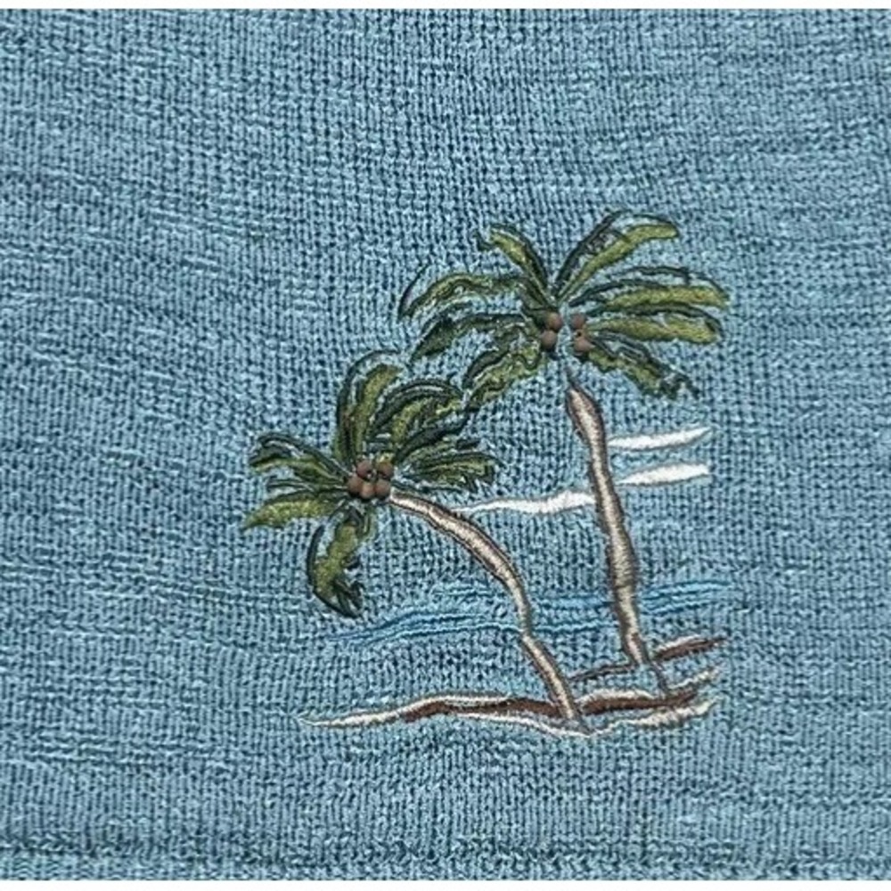 JM Collection Knit Top Womens XL Blue Palm Trees Accent Short Sleeve Blouse